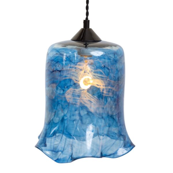 Blue and Clear Swirl Cylinder Shade with Wavy Bottom