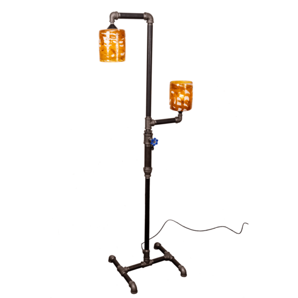 Floor Lamp with Amber Gold and White Swirl Cylinder Glass Shades